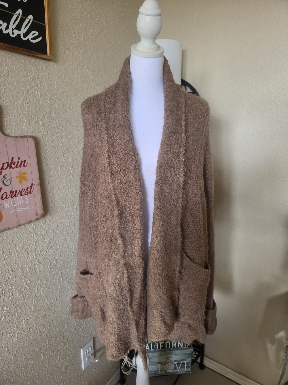 Abercrombie & Fitch Cozy Open-Front Cardigan - Light Brown